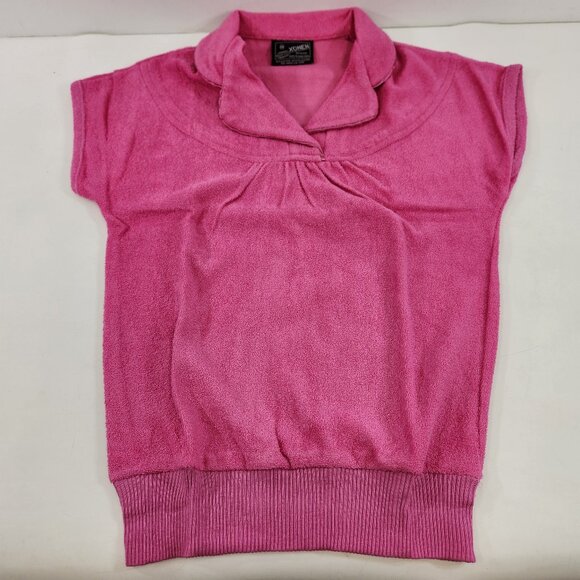 Vintage Pink Terry Cloth Short Sleeved Sweater made in Hong Kong - Picture 1 of 12